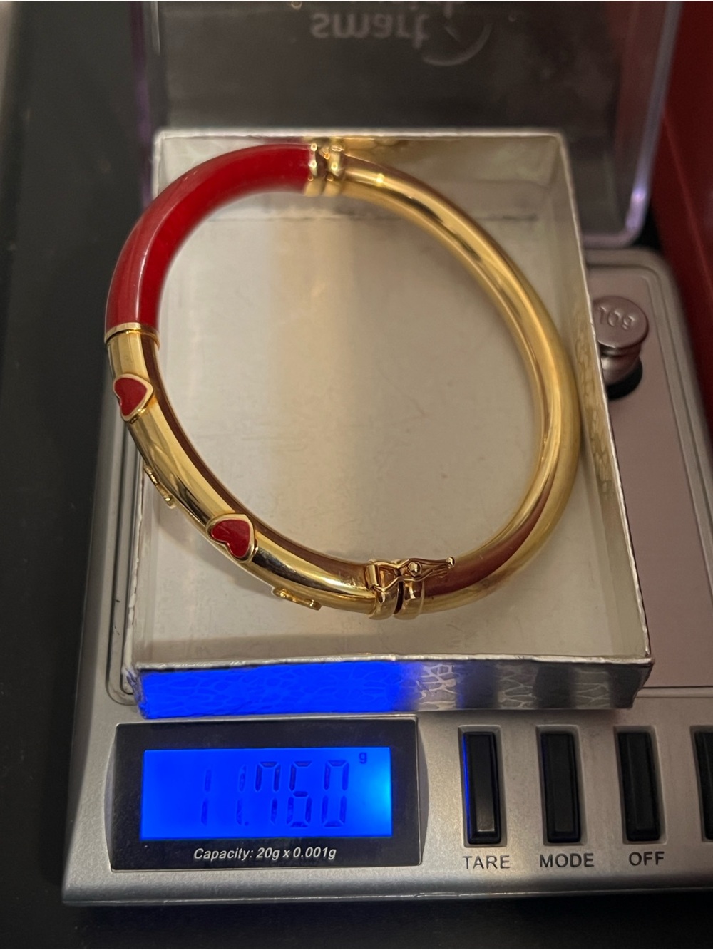 14k Gold and Red Heart Bangle Bracelet - Women's Jewelry - Picture 12 of 14